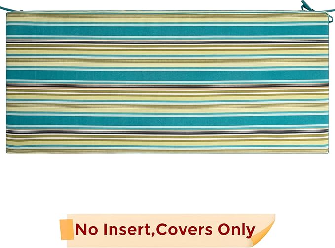 FUNHOME Outdoor Bench Cushion Cover 45 x18 x 3 inch,Water Resistant Cover with Zipper&Ties,Fade-Resistant Slipcover,Patio Porch Swing Cushion Cover Replacement Only,No Insert(Green Stripe)
