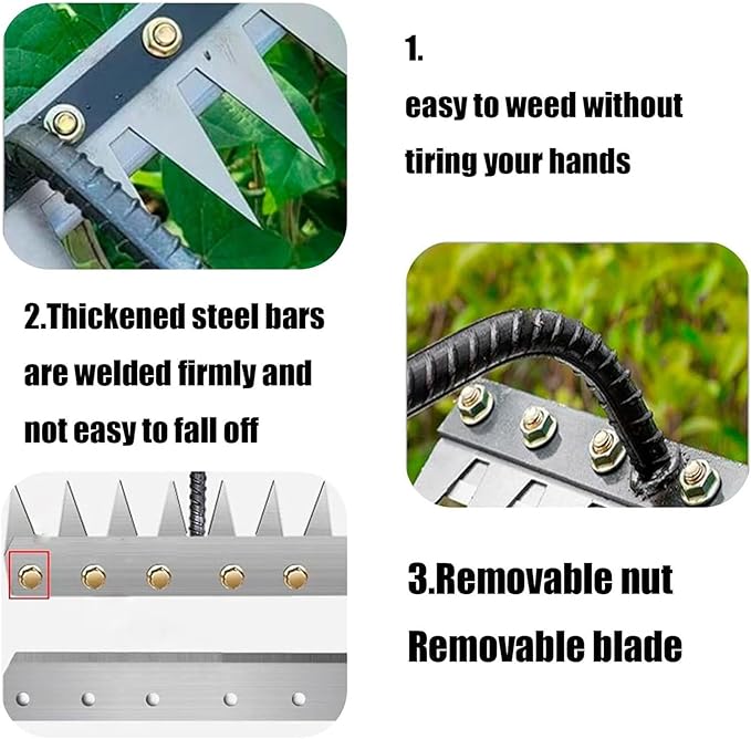 Iron Weeding Rake 2.0, Heavy Duty Carbon Steel Garden Rake for Gardening, Sharp Metal Hand Weeder Tool, Weed Puller and Cultivator for Lawn, Yard, Flower Beds (7 Teeth)