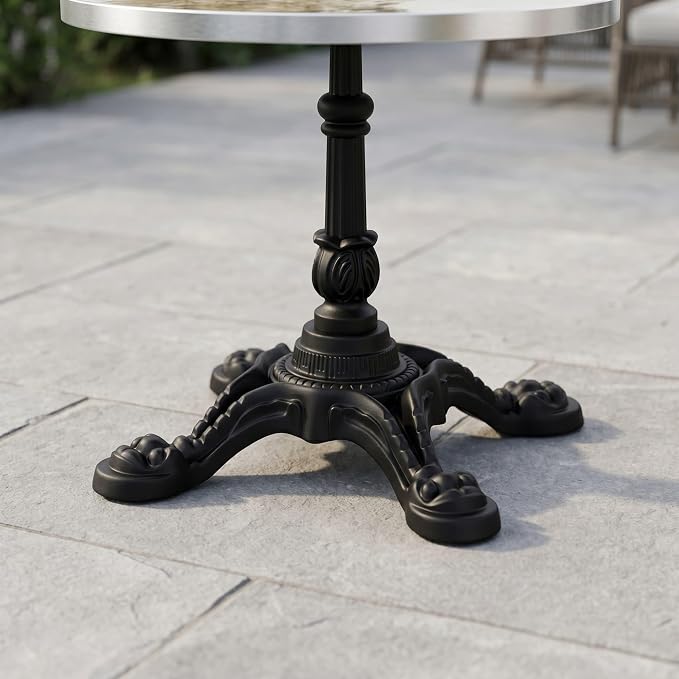31.5 Inch Round Outdoor Patio Dining Table, Sintered Stone Bistro Table with Cast Iron Pedestal Base for Balcony Garden Poolside Cafe, Seats 2 to 4, Ivory Marble