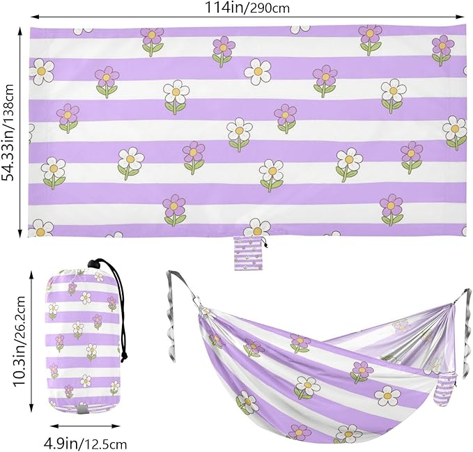 Purple and White Striped Flowers 330lb Capacity Hammocks with Hanging Ropree Hammock for Outside Beach Patio Garden hamacas para Deck
