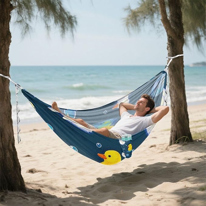 Cartoon Cute Yellow Duck 330lb Capacity Outdoor Hammocks with Portabl Carry Bag Tree Hammock for Outside Patio Backyard Poolside soporte para hamacas para adultos