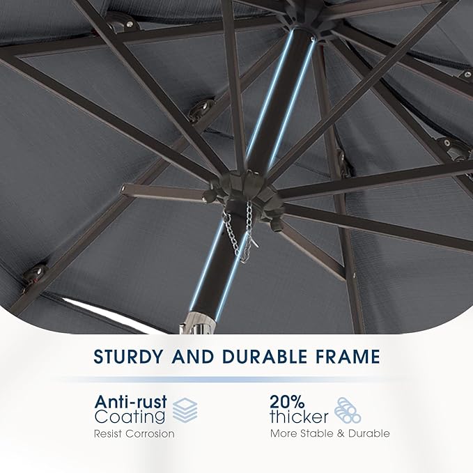 wikiwiki 9ft 3-Tier Patio Umbrella Outdoor Table Market Umbrella for Patio with Push Button Tilt/Crank, Fade Resistant Waterproof POLYESTER Canopy for Garden, Lawn, Deck, Backyard & Pool, Dark Gray