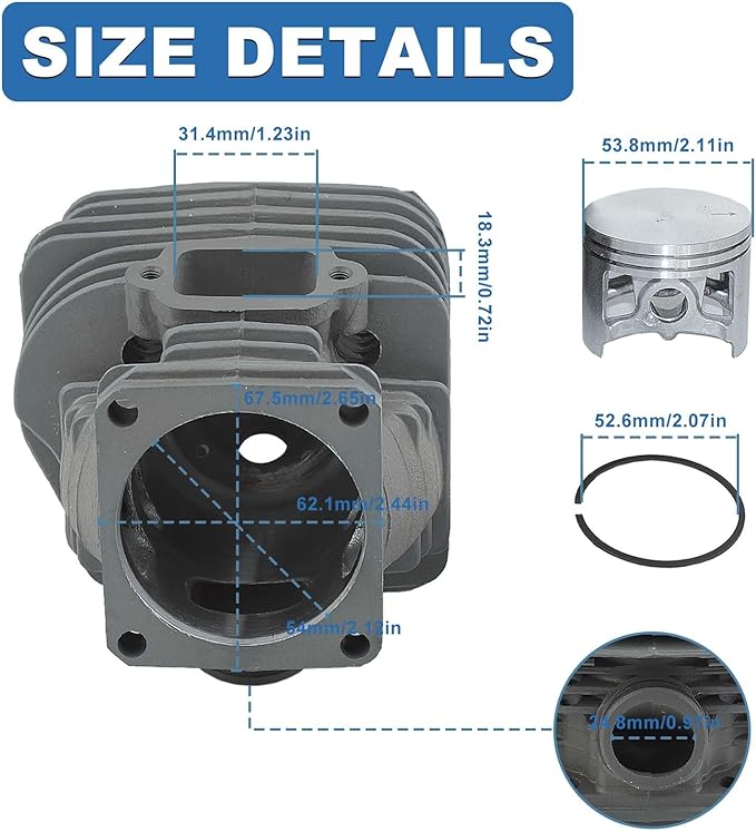 54mm Cylinder Piston Kit for Stihl MS660 066 MS650 064 Chainsaw Rebuild Kit Replacement Parts Replace 1122 020 1211, 1122 020 1209
