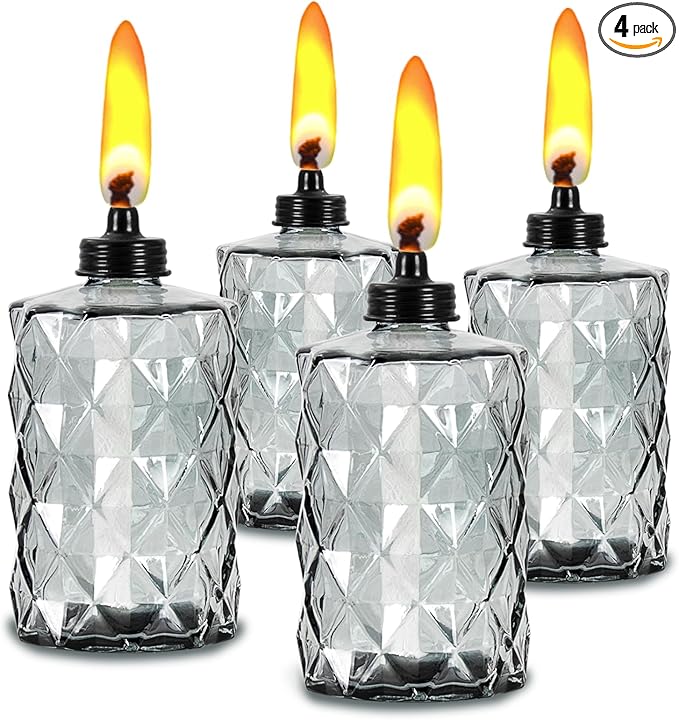 Nonley Glass Table Top Torches, 4 Pack Citronella Torches for Outside, 12oz Flame Light Torch,Refillable, Wick and Cap Included, Landscape Lanterns Torches for Garden Yard Patio Party Décor