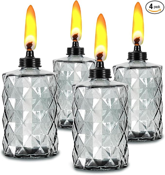 Nonley Glass Table Top Torches, 4 Pack Citronella Torches for Outside, 12oz Flame Light Torch,Refillable, Wick and Cap Included, Landscape Lanterns Torches for Garden Yard Patio Party Décor