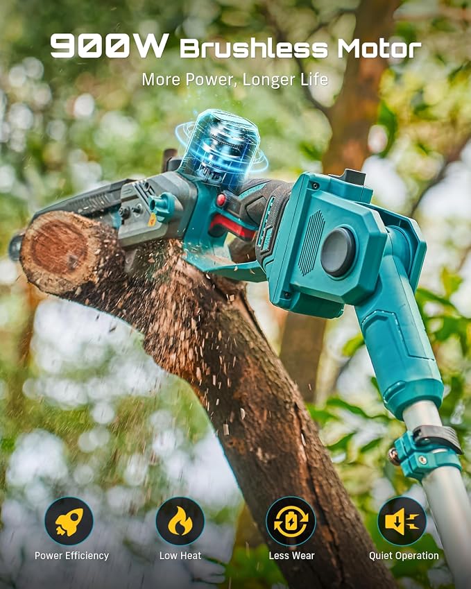 SEESII 10-Inch 2-in-1 Cordless Pole Saw & Mini Chainsaw, 21V Battery Powered Brushless Electric Tree Trimmer with Extension Pole, 2×4000mAh Batteries, Automatic Oiling,Handheld Pruner