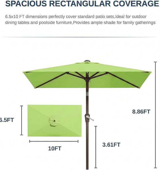 6.5x10FT Patio Umbrella, Outdoor Umbrella with Push Button Tilt and Crank, 8 Sturdy Ribs, UV Protection & Waterproof Market Umbrella for Pool, Backyard, Beach,Deck (Apple Green)