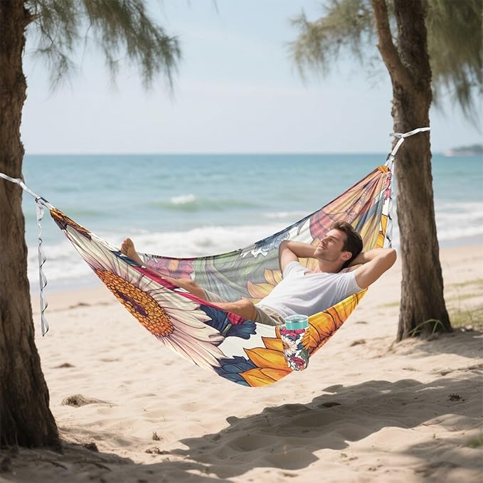 Florals Sunflower Zinnia Hyacinth Outdoor Hammock with Hanging Ropree Hammock for Outside Patio Garden
