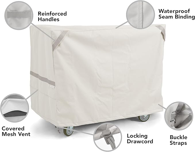 Covermates Prestige Outdoor Serving Cart Cover – Premium All-Weather Patio Furniture Protector with Mesh Vents, Water-Resistant 900D Polyester, Drawcord & Buckle Straps, 50W x 30D x 34H, Stone