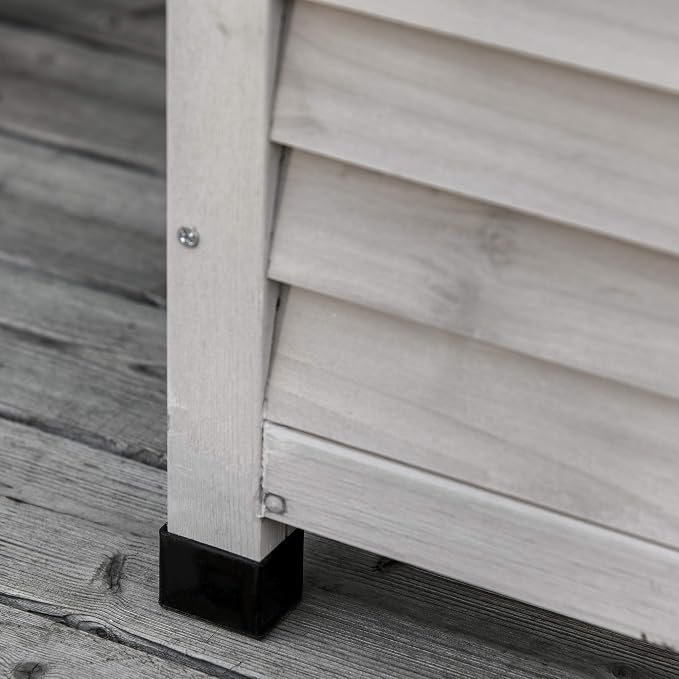75 Gallon Wooden Deck Box, Outdoor Storage Container with Aerating Gap Weather Fighting, Grey