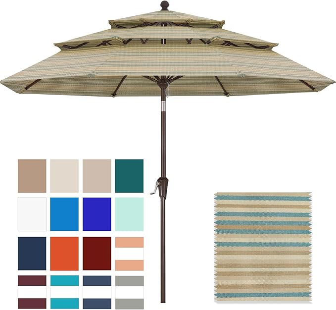 ABCCANOPY 5-Year 10-Year No Fading 9FT 3 Tiers Patio Umbrella, Outdoor Table Umbrella with 8 Sturdy Ribs for Deck, Backyard, Garden, Yard