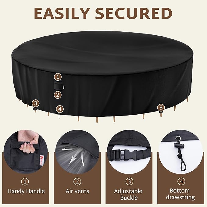 iBirdie Round Patio Furniture Cover 100 x 34 inch, Outdoor Waterproof and Weatherproof for Garden Table and Chairs, Heavy Duty 600D, fit 100, 99, 98, 97, 96, 95 Diameter