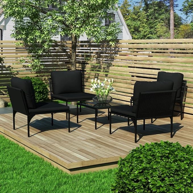 Patio Lounge Set with Cushions,Outdoor Furniture,Outdoor Furniture Sets,Patio Conversation Sets,for Garden,Deck,Backyard,5 Piece Black PVC