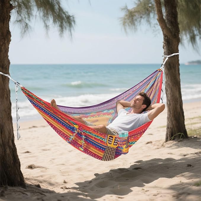 Mardi Gras Carnival Lipstick Hats Tie Outdoor Hammock with Tree Straps Tree Hammock for Outside Beach Patio Garden