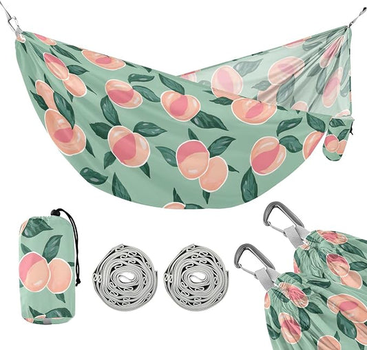 Camping Hammock Outdoor Hammocks for Outside Peaches Leaves Green Beach Trees Portable Lightweight with Pockets Tree Straps Indoor Small
