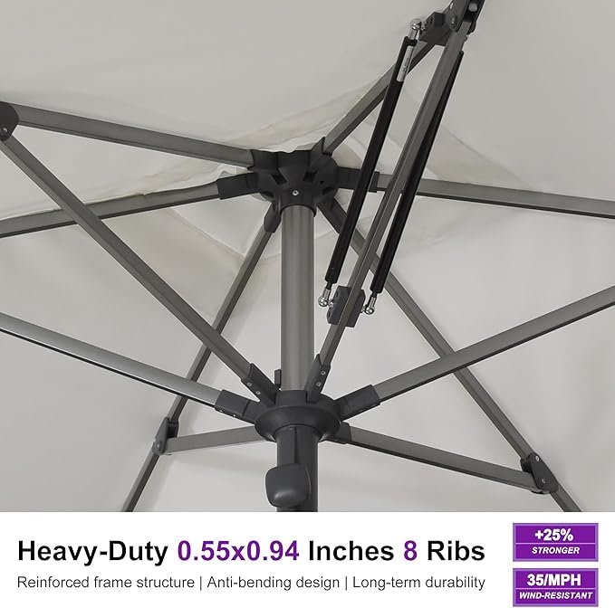PURPLE LEAF 11.5 FT Commercial Round Patio Umbrella Semi Auto Heavy Duty 1.9" Aluminum Pole Wind Resistant Ribs for Restaurant Cafe Hotel Procurement Business Hospitality Suppliers Poolside Garden White