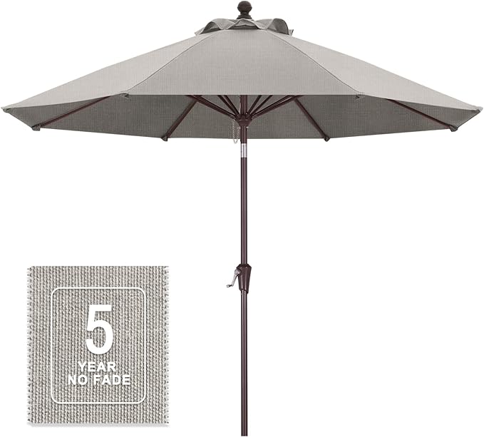 MASTERCANOPY Olefin 5-Year-Non-Fading 9ft Patio Umbrella with Tilt and Crank, Large UV Resistant Outdoor Table Umbrella with 8 Fiberglass Ribs for Deck, Yard & Market, Beige
