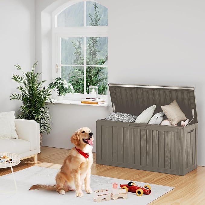 120 Gallon Lockable Waterproof Outdoor Storage Boxes For Patio, Outdoor Cushions, Garden Tools, All-Weather Resin Chest with Lock for Cushions & Tools, UV-Resistant, Slate Grey