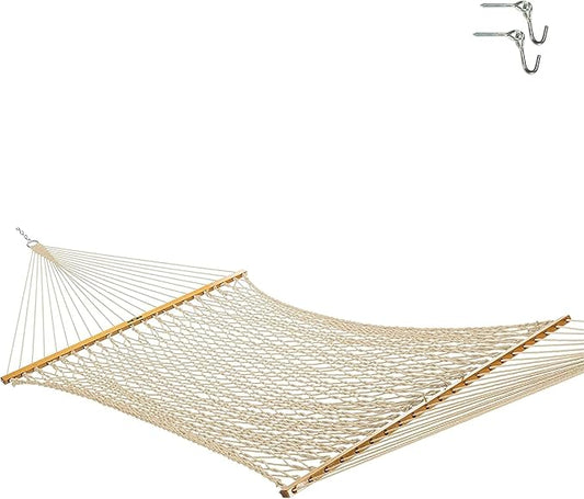 Original Pawleys Island Large Oatmeal DuraCord Rope Hammock – 13 ft. x 55 in., 2-Person, 450 lb Capacity, Oak Spreader Bar, Zinc-Plated Hardware, Handcrafted in the USA