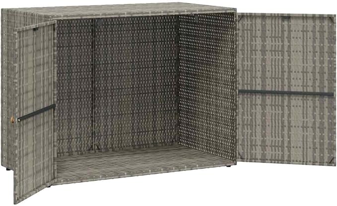 Gecheer Garden Storage Cabinet in Grey, 100 x 55.5 x 80 cm Poly Rattan Outdoor Deck Box with Waterproof Design and Steel Frame
