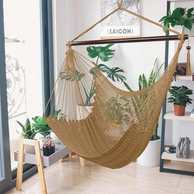 Large Hammock Swing Seat with Tassels(Coffee)