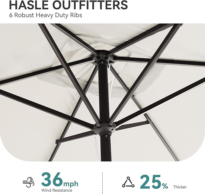 HASLE OUTFITTERS Rectangular Patio Umbrella, 6.5 x 10 ft Rectangle Table Umbrellas w/Heavy Duty Ribs, Effortless Crank and Push Button Tilt, Wind Resistant Sun Umbrella for Outdoor Patio, White