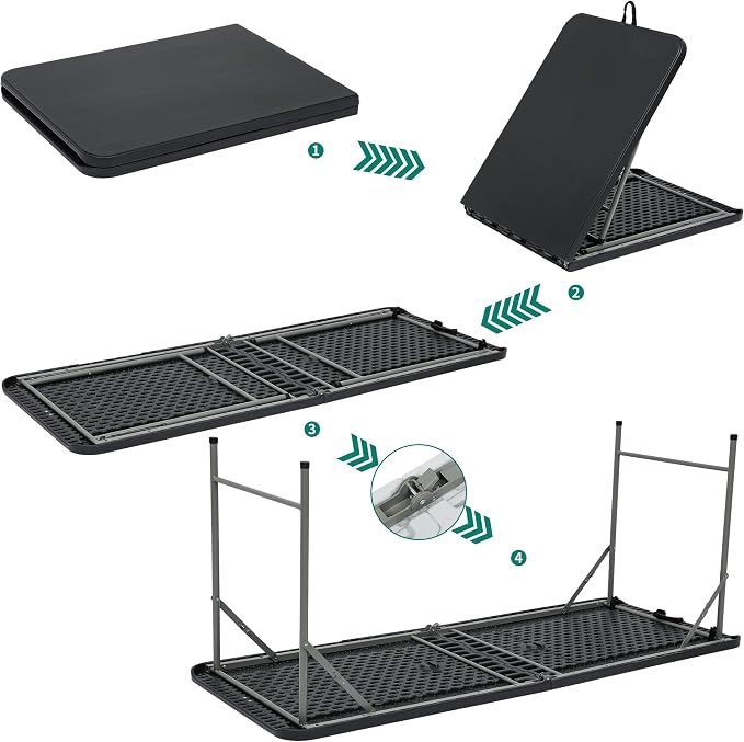 YITAHOME 6FT Folding Table, Outdoor Folding Table w/Heavy Duty HDPE Tabletop, Rectangle Folding Tables w/Portable Carrying Handle for Picnic, Parties, Camping & Indoor Activities, Black