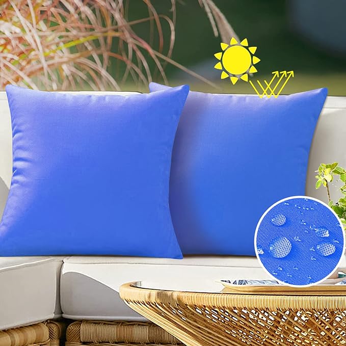 VAKADO Outdoor Waterproof Throw Pillow Covers 24X24 Set of 2 Decorative Blue Patio Furniture Cushion Cases Outside Decor for Couch Garden Bench Porch