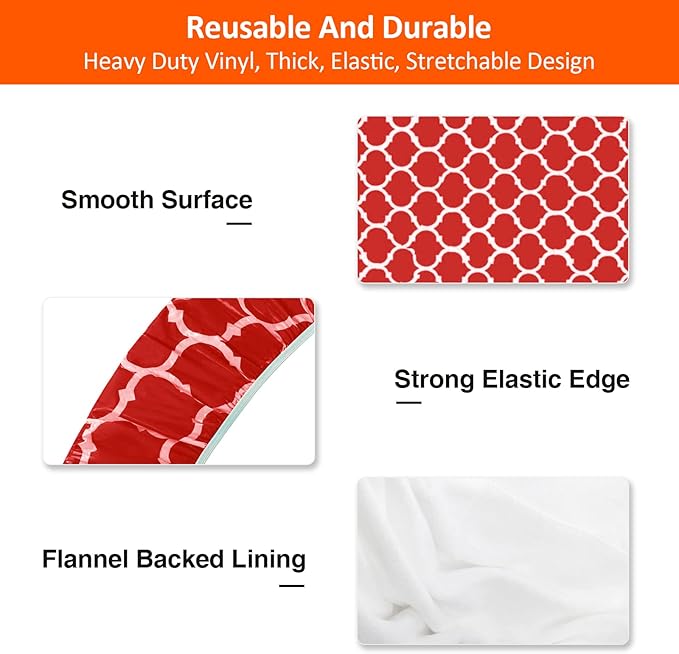 KENOBEE 6ft Picnic Table and Bench Cover, Camping Essentials RV Gear, 72 in Waterproof Windproof Outdoor Elastic All Around Tablecloth, Fitted Rectangle Tables and Seats, Red-White Moroccan