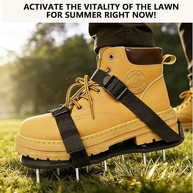Lawn Aerator Shoes with Adjustable Straps - for Lawn Aeration or as Screed Shoes - Lawn Aerator Shoes as Perfect Aerator Lawn Tool - Large