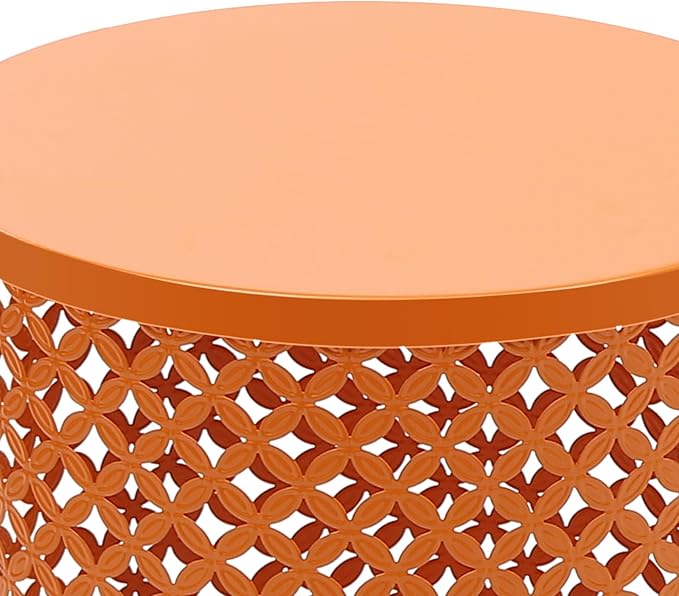 2PCS Outdoor Side Table, Modern End Table Cylindrical Metal Frame Accent Table, Metal Frame Accent Table for Gardens, Balconies, Bedrooms, Living Rooms (Orange)