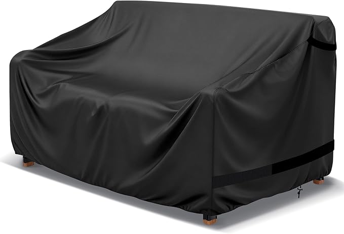 LBTING Patio Loveseat Cover, Outdoor Sofa 2-Seater Couch Covers 53W x 32D x 30H Inches, 420D Waterproof Windproof Dust-proof UV-Resistant Furniture Bench Cover - Black