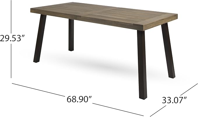 Christopher Knight Home Della Outdoor Acacia Wood Dining Table with Metal Legs, Grey Finish / Rustic Metal