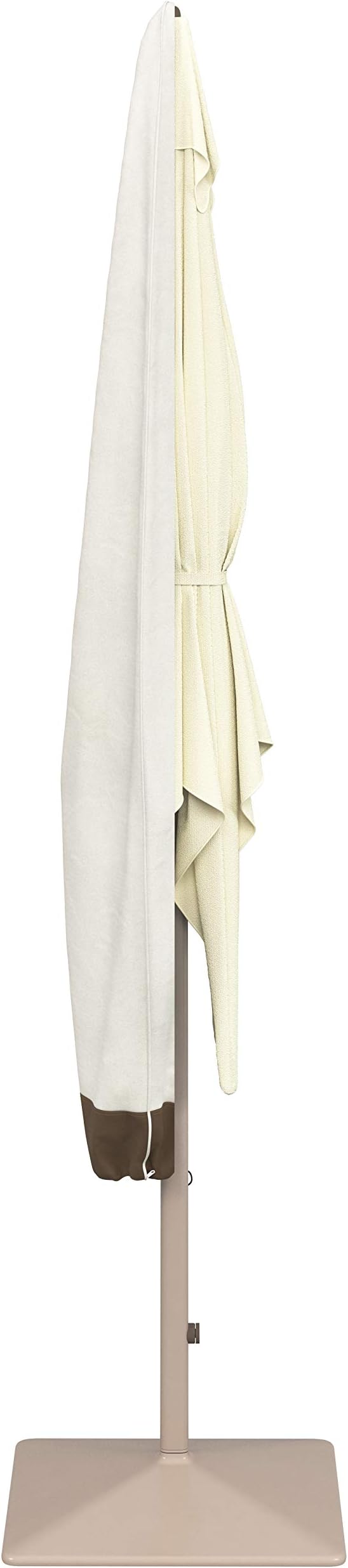 Amazon Basics Outdoor Patio Umbrella Cover, Waterproof Fabric Protects Against Rain and UV, All-Season Protection, Beige/White, 7" x 23" x 76"