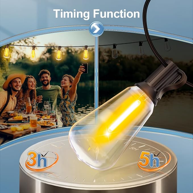 MGVIH Outdoor String Led Patio Lights: 65Ft 20M Outside Waterproof Light with Remote Dimmable ST38 Shatterproof Bulb Connectable Hanging Outdoor Electric Lighting for Backyard Yard Gazebo Porch Party