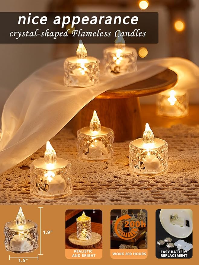 24pcs Flashing Battery Powered LED Votive Tea Candles, Realistic Electronic Fake Candles for Birthday Gifts for Women Mom Grandma Mother's Day Decoration