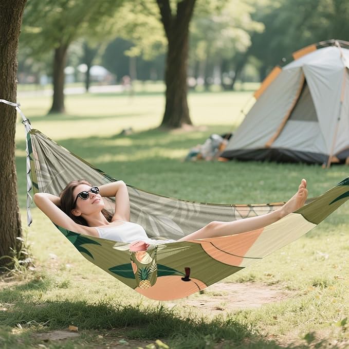 Tropical Fruits Outdoor Hammock with Tree Straps for Outside Patio Garden