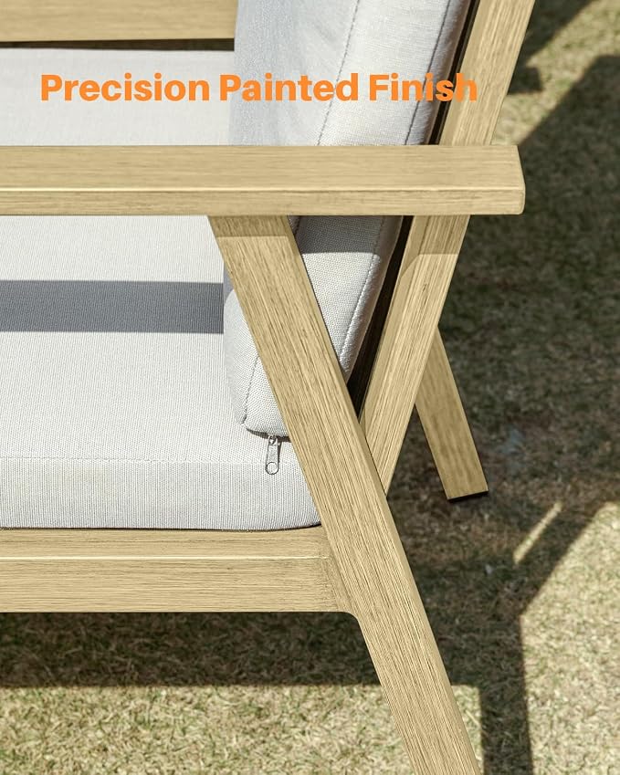Never-Rust Outdoor Patio Dining Chairs, 2 Pieces Outdoor Aluminum Dining Chairs with Thickened Cushions, Patio Dining Furniture Chairs Set for Garden, Decks, Porch, Pool, Maple Wood