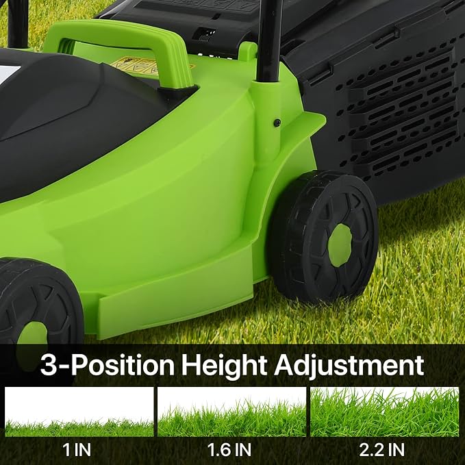 Electric Lawn Mower Corded Push Mower with 12 Amp, 13 Inch Lawnmower with 3 Adjustable Cutting Heights and Collection Box Included for Yard, Lawn and Garden Care