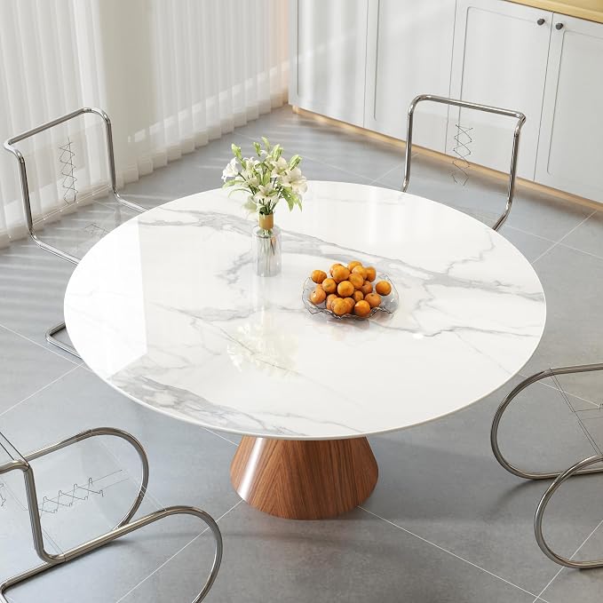 ZL ZELing Round Sintered Stone Table Top 47.2",Replacement Table Top for Indoor & Outdoor - Heat/Scratch Resistant Waterproof Ceramic DIY Desktop,Patio/Balcony/Bistro/Café & Dining Room (White)