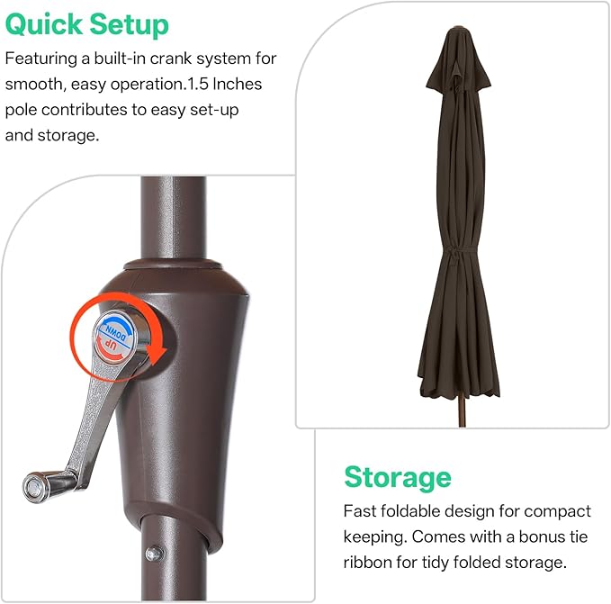 ABCCANOPY 9ft Scalloped Patio Umbrella, Outdoor Table Umbrella with Tilt and Crank, Fiberglass Ribs Deck Umbrella for Patio, Pool, Garden, Picnic (Coffee)