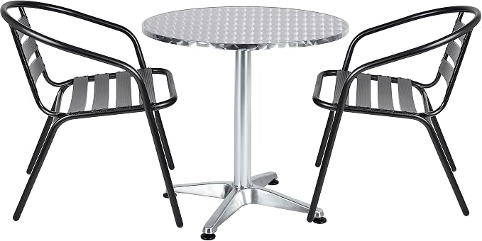 BTEXPERT Indoor Outdoor 27.5" Round Restaurant Table for Patio Stainless Steel Silver Aluminum Dining Furniture with Base