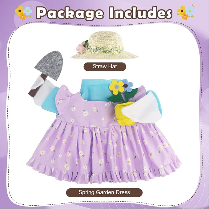 Erythem Gardener Porch Goose Outfits, Cute Spring Porch Goose Clothes with Straw Hat, Shovel & Flower Pot Fits 23" Cement Plastic Geese Statue for Outdoor Garden Yard Decor