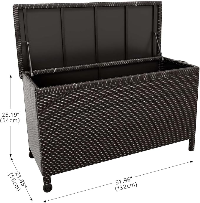 IDEALHOUSE 125 Gallon Outdoor Storage Deck Box with Wheels, Waterproof PE Rattan Garden Storage Chest for Patio, Balcony, Poolside, and Backyard, Portable Storage Container with Handles, Brown