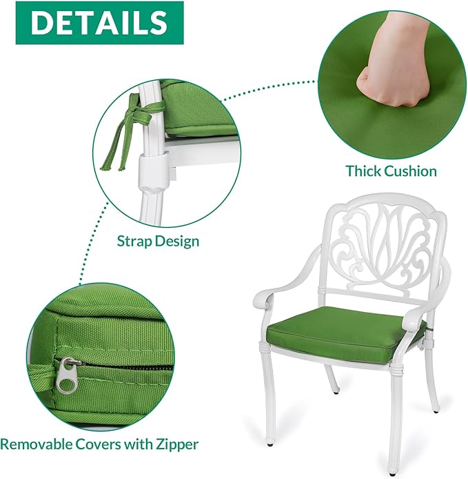 VIVIJASON 7-Piece Patio Furniture Dining Set, All-Weather Cast Aluminum Outdoor Conversation Set, Include 6 Cushioned Chairs and a Rectangle Table with Umbrella Hole for Lawn Garden Backyard, White