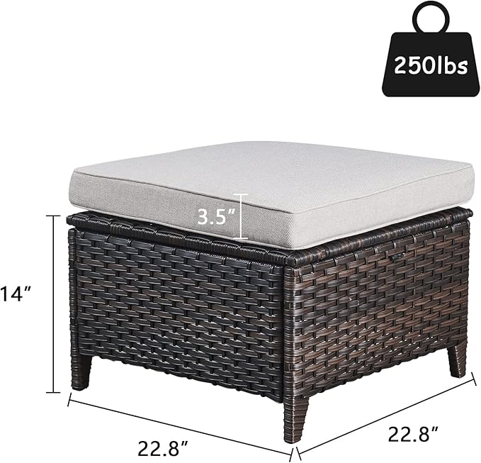 Rilyson Outdoor Ottoman Wicker Patio Ottomans - 2 Piece Footrest Footstools Set Rattan Outdoor Ottomans for Patio with Thick Cushions(Brown/Beige)