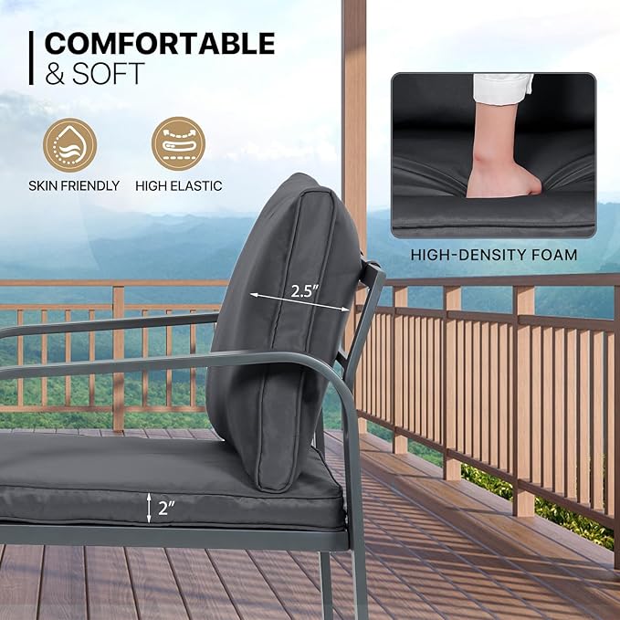 MoNiBloom 4 Pieces Outdoor Patio Furniture, All Weather Conversation Set with Tempered Glass Coffee Table for Garden Backyard Porch Balcony Poolside Deck Lawn, Loveseat Couch and Chairs with Cushions