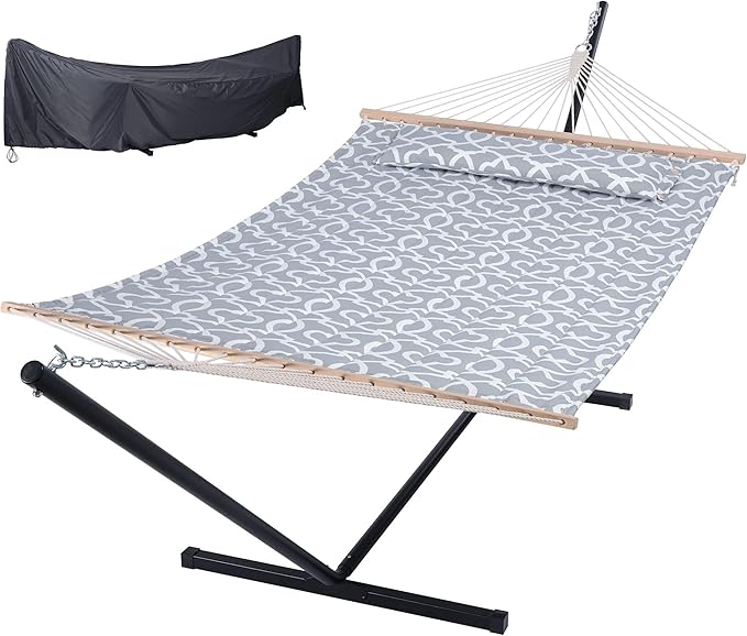 SUNCREAT Double Quilted Hammock with Stand and Rain Cover