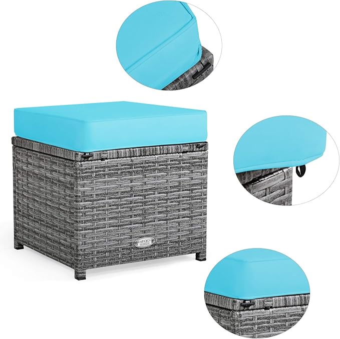 Tangkula 7 Pieces Patio Furniture Set, Outdoor Sectional Rattan Sofa Set with Cushions, All Weather Wicker Conversation Couch Set w/Dining Table & Ottomans for Backyard Garden Poolside (Turquoise)