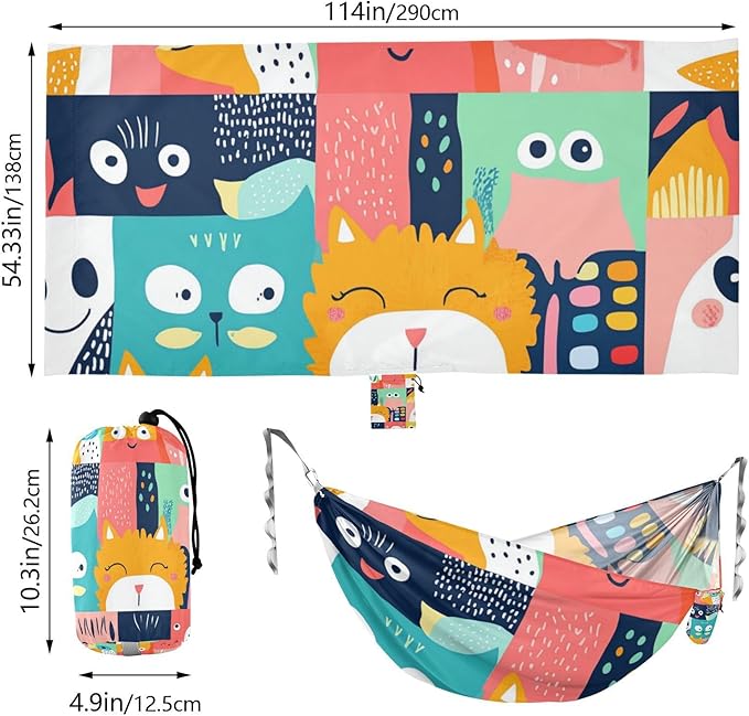 Cartoon Funny Animals Colorful Plaid 330lb Capacity Hammocks Hanging Hammock for Outside Camping Essentials Base para hamaca